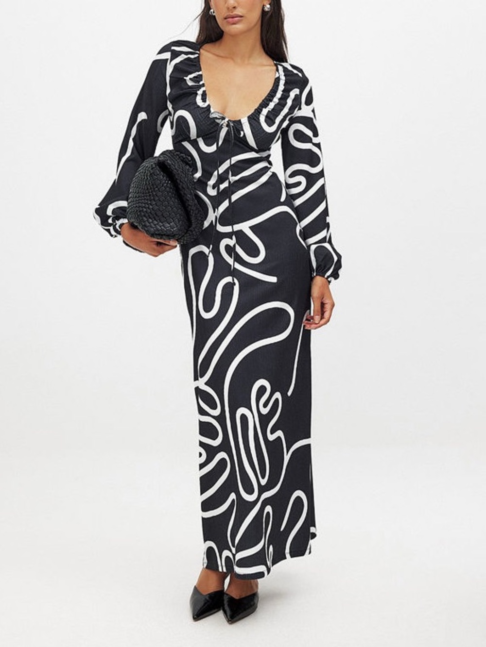 Na-kd Jersey midi dress balloon sleeves Resort Lagenlook flowy abstract